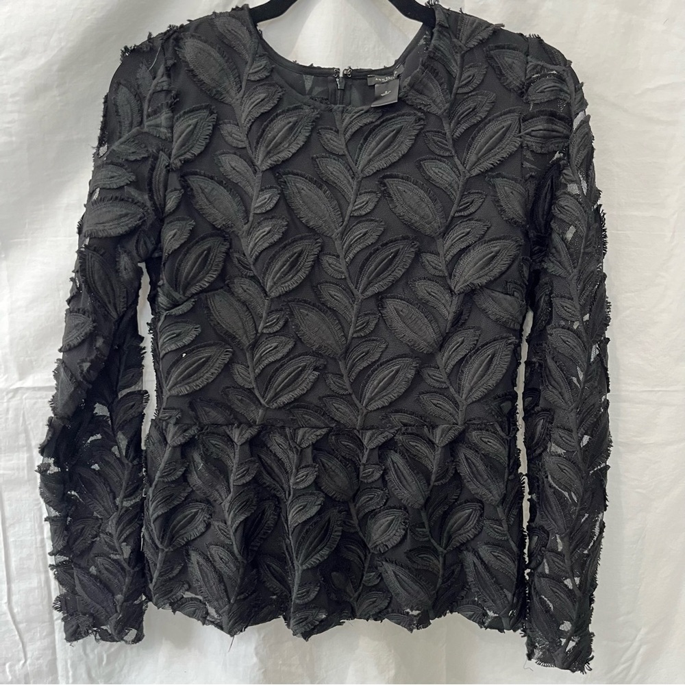 Ann Taylor Black Lace Peplum Top – Size 2